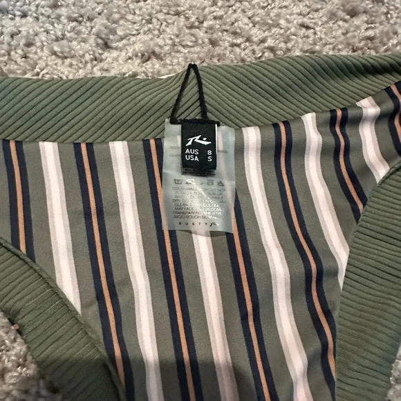 Rusty Reversible Bikini Set S Olive Stripe Sustainable Longline BNWOT - Picture 14 of 16
